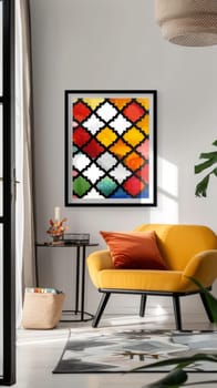 Modern Islamic art print featuring geometric patterns, displayed against a white wall.