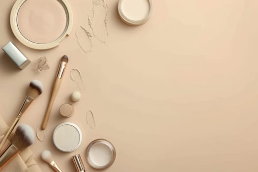 Neutral background with ample space for text alongside cosmetics.