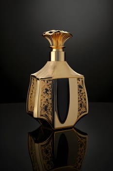 A Bottle of Perfume Women Eau De Parfum in Bottle Isolated on Black. Fragrance for Women Perfume Spray. Neural network AI generated art