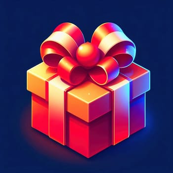 an elegant gift with a red bow and a pink ribbon on a blue background. The packaging has a festive and high-quality design