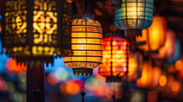 Radiant silhouette of party lanterns casting warm, inviting glows