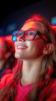 People watching the movie in the theater. AI generative.
