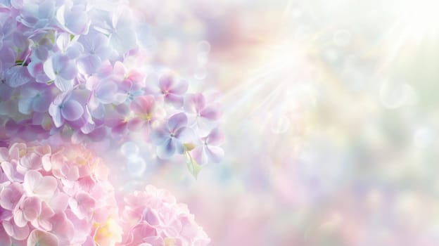 Delicate pink hydrangea flowers with soft bokeh light background, AI Generated