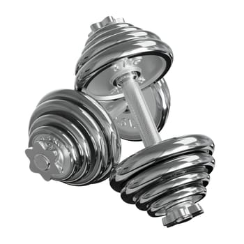 Cast Iron Chrome Adjustable Dumbbell, weightlifting gym equipment, side view, isolated on white background. 3D illustration