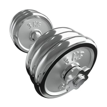 Cast Iron Chrome Adjustable Dumbbell, weightlifting gym equipment, wide angle view, isolated on white background. 3D illustration