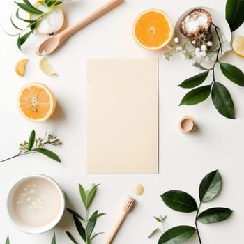 Stylish flat lay arrangement with empty space for text or logo.