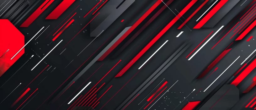 Abstract wide-format design capturing the essence of speed with red streaks and geometric patterns over a black background. Black red abstract geometric presentation