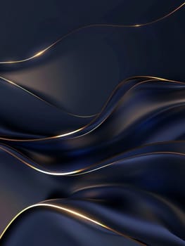 An abstract design featuring navy serenity with undulating golden hues, blending luxury with a soothing aesthetic. Blue gold abstract wave lines background