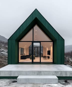 modern gabled house and landscape of the far north. AI generative.