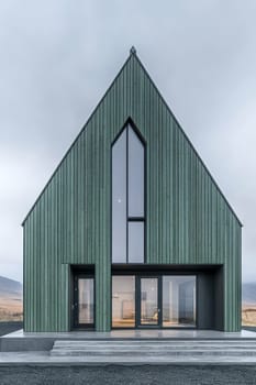 modern gabled house and landscape of the far north. AI generative.