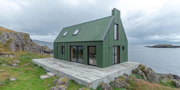 modern gabled house and landscape of the far north. AI generative.