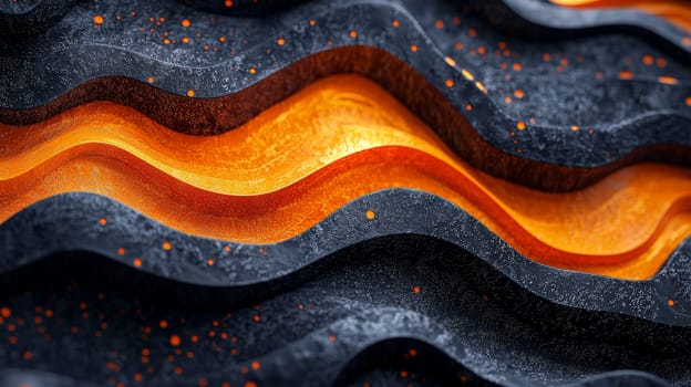 A hyper-detailed 3D rendering showcasing an abstract orange and black ripple effect. The design features intricate textures and high contrast, delivering a captivating visual depth and dynamic flow across the surface.