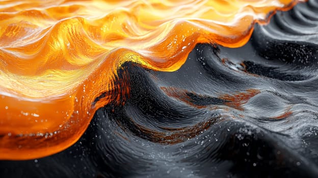 A hyper-detailed 3D rendering showcasing an abstract orange and black ripple effect. The design features intricate textures and high contrast, delivering a captivating visual depth and dynamic flow across the surface.