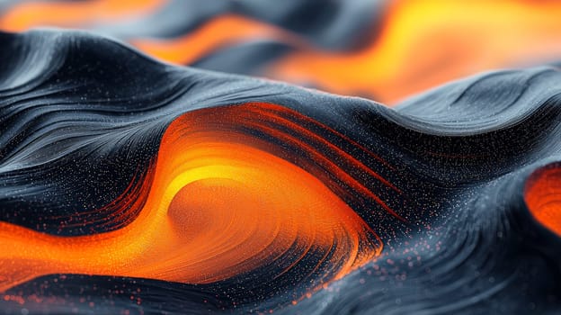 A hyper-detailed 3D rendering showcasing an abstract orange and black ripple effect. The design features intricate textures and high contrast, delivering a captivating visual depth and dynamic flow across the surface.