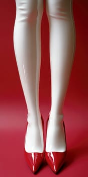 long female legs on a colorful background with high heels. AI generative.