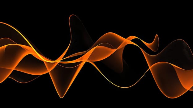 This abstract 3D rendering features intricate sound waves flowing through a dynamic orange and black color scheme. With its hyper-detailed textures and high-resolution contrast, the image captures the fluid motion and energy of sound, blending vivid colors with sharp, detailed lines that evoke a sense of rhythm and movement.