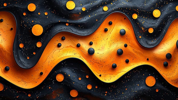 A hyper-detailed, high-resolution 3D rendering featuring an abstract design inspired by traditional Aboriginal art, set in striking orange and black tones. The high-contrast composition highlights intricate patterns and textures, blending cultural motifs with modern digital aesthetics.