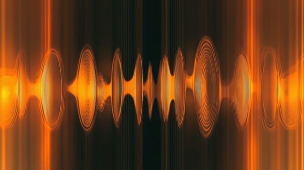 This abstract 3D rendering features intricate sound waves flowing through a dynamic orange and black color scheme. With its hyper-detailed textures and high-resolution contrast, the image captures the fluid motion and energy of sound, blending vivid colors with sharp, detailed lines that evoke a sense of rhythm and movement.