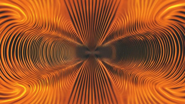 This abstract 3D rendering features intricate sound waves flowing through a dynamic orange and black color scheme. With its hyper-detailed textures and high-resolution contrast, the image captures the fluid motion and energy of sound, blending vivid colors with sharp, detailed lines that evoke a sense of rhythm and movement.