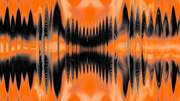 This abstract 3D rendering features intricate sound waves flowing through a dynamic orange and black color scheme. With its hyper-detailed textures and high-resolution contrast, the image captures the fluid motion and energy of sound, blending vivid colors with sharp, detailed lines that evoke a sense of rhythm and movement.