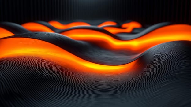 striking 3D-rendered abstract background featuring a dynamic interplay of orange and black tones. The hyper-detailed, high-resolution image is defined by intense contrast and intricate textures, creating a visually immersive and high-quality digital scene.