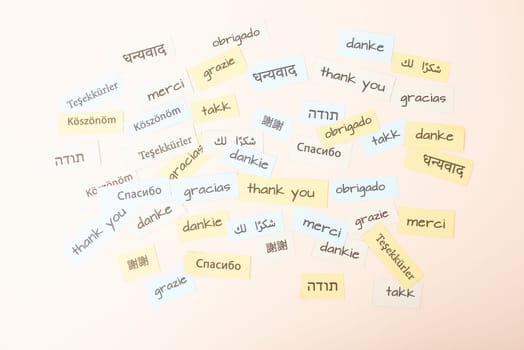 Thank you day, word thanks in different languages, being thankful, support, help and charity concept