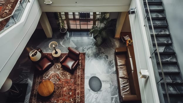 Aerial photograph providing a unique perspective on interior decor composition