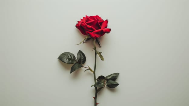 A single red rose against a white background, symbolizing love in its simplest form
