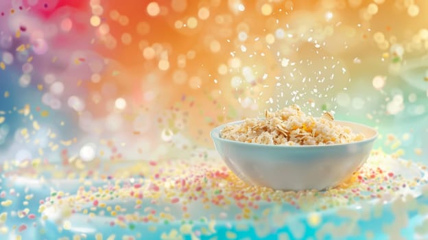 Abstract color background with a spinning bowl of oatmeal