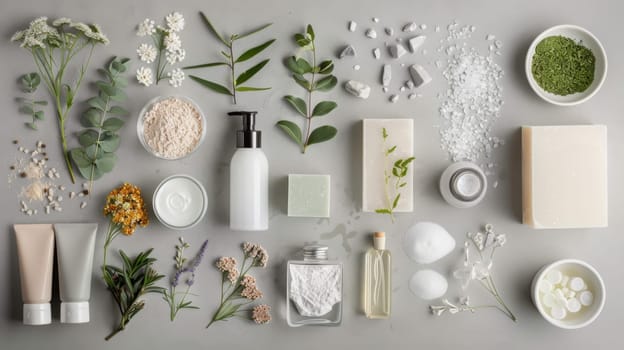 Aerial view of beauty and wellness products