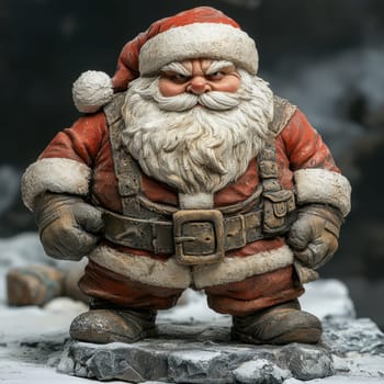 Santa Claus with a bushy beard and red suit stands confidently capturing the spirit of the festive season in a winter setting.