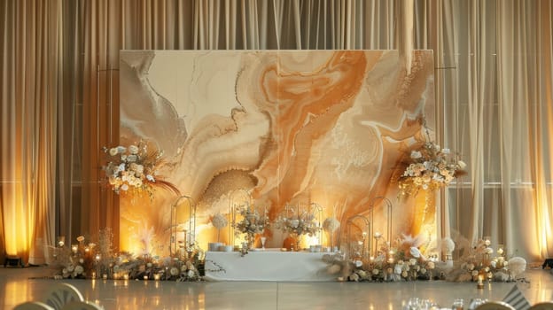 Contemporary abstract backdrop adding a touch of modern elegance to the party