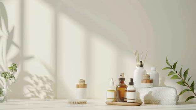 Minimalist depiction of holistic health products with designated copy space for messaging
