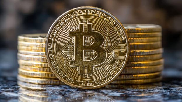 A high-quality, high-resolution conceptual image centered on Bitcoin, symbolizing its role in the financial and stock market. This visual representation captures the essence of cryptocurrency in modern financial contexts with sharp, detailed design.