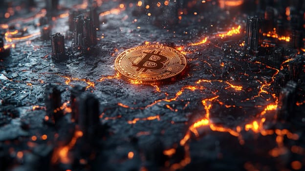 A high-quality, high-resolution conceptual image centered on Bitcoin, symbolizing its role in the financial and stock market. This visual representation captures the essence of cryptocurrency in modern financial contexts with sharp, detailed design.