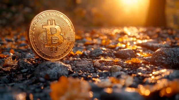 A high-quality, high-resolution conceptual image centered on Bitcoin, symbolizing its role in the financial and stock market. This visual representation captures the essence of cryptocurrency in modern financial contexts with sharp, detailed design.