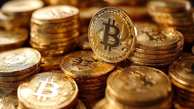 A high-quality, high-resolution conceptual image centered on Bitcoin, symbolizing its role in the financial and stock market. This visual representation captures the essence of cryptocurrency in modern financial contexts with sharp, detailed design.