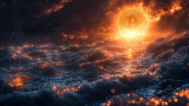 A high-quality, high-resolution conceptual image centered on Bitcoin, symbolizing its role in the financial and stock market. This visual representation captures the essence of cryptocurrency in modern financial contexts with sharp, detailed design.