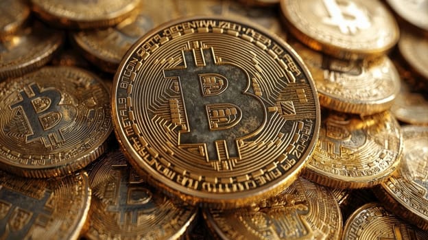 A high-quality, high-resolution conceptual image centered on Bitcoin, symbolizing its role in the financial and stock market. This visual representation captures the essence of cryptocurrency in modern financial contexts with sharp, detailed design.