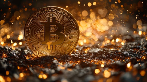A high-quality, high-resolution conceptual image centered on Bitcoin, symbolizing its role in the financial and stock market. This visual representation captures the essence of cryptocurrency in modern financial contexts with sharp, detailed design.