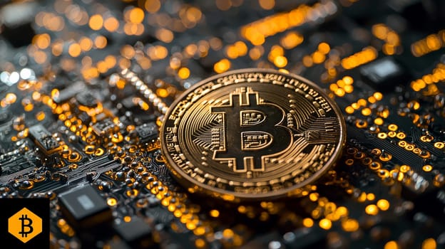 A high-quality, high-resolution conceptual image centered on Bitcoin, symbolizing its role in the financial and stock market. This visual representation captures the essence of cryptocurrency in modern financial contexts with sharp, detailed design.
