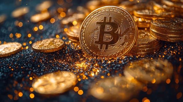 A high-quality, high-resolution conceptual image centered on Bitcoin, symbolizing its role in the financial and stock market. This visual representation captures the essence of cryptocurrency in modern financial contexts with sharp, detailed design.