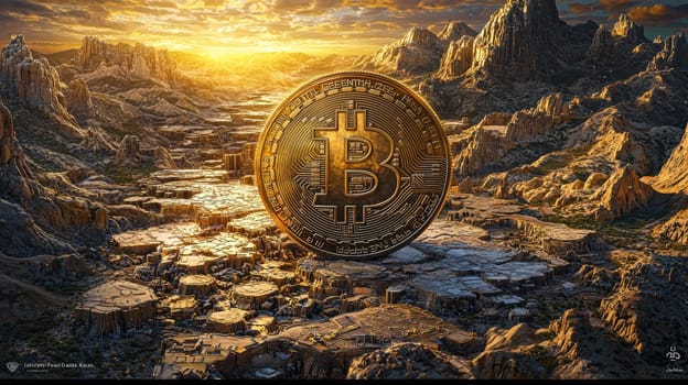 A high-quality, high-resolution conceptual image centered on Bitcoin, symbolizing its role in the financial and stock market. This visual representation captures the essence of cryptocurrency in modern financial contexts with sharp, detailed design.