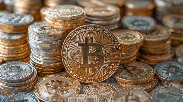 A high-quality, high-resolution conceptual image centered on Bitcoin, symbolizing its role in the financial and stock market. This visual representation captures the essence of cryptocurrency in modern financial contexts with sharp, detailed design.
