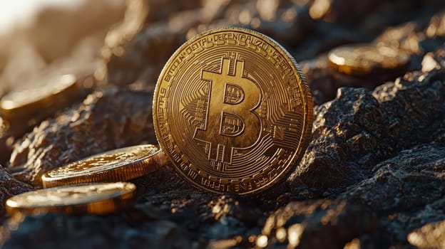 A high-quality, high-resolution conceptual image centered on Bitcoin, symbolizing its role in the financial and stock market. This visual representation captures the essence of cryptocurrency in modern financial contexts with sharp, detailed design.