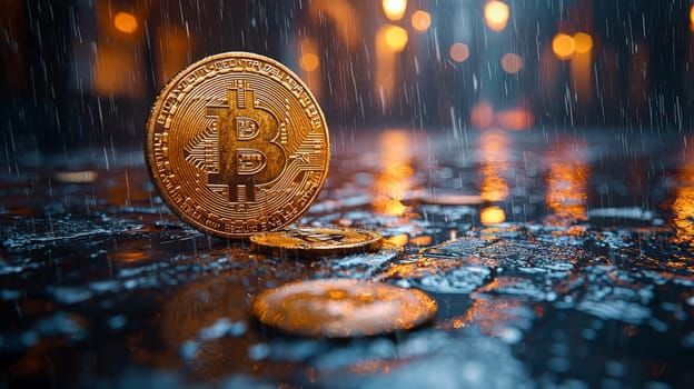 A high-quality, high-resolution conceptual image centered on Bitcoin, symbolizing its role in the financial and stock market. This visual representation captures the essence of cryptocurrency in modern financial contexts with sharp, detailed design.