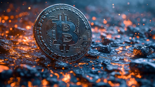 A high-quality, high-resolution conceptual image centered on Bitcoin, symbolizing its role in the financial and stock market. This visual representation captures the essence of cryptocurrency in modern financial contexts with sharp, detailed design.