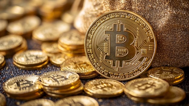 A high-quality, high-resolution conceptual image centered on Bitcoin, symbolizing its role in the financial and stock market. This visual representation captures the essence of cryptocurrency in modern financial contexts with sharp, detailed design.