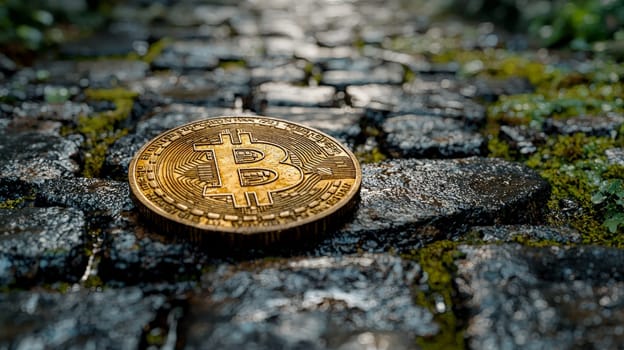 A high-quality, high-resolution conceptual image centered on Bitcoin, symbolizing its role in the financial and stock market. This visual representation captures the essence of cryptocurrency in modern financial contexts with sharp, detailed design.