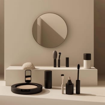 Stylish minimalism in makeup presentation, emphasizing clean lines and minimal clutter.